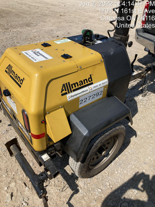 2022 Allmand NLV3GR (4) LED Light Fixture 350W, 23' Vertical Mast, 3kW Prime, Towable, Deep Sea L401, Leveling Jacks, Yanmar T4F 5.8hp