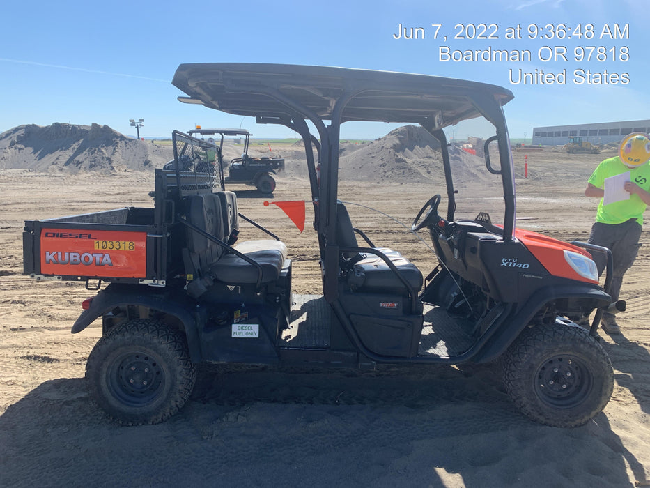 Kubota RTV-X1140W-H 4WD utility cart -LED strobe -Windshield tempered glass -Plastic canopy -Wire harness kit -Backup alarm