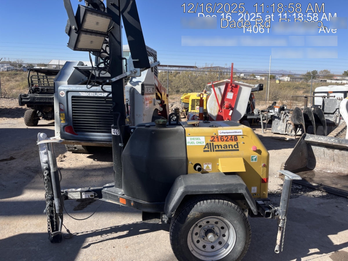 2022 Allmand NLV3GR (4) LED Light Fixture 350W, 23' Vertical Mast, 3kW Prime, Towable, Deep Sea L401, Leveling Jacks, Yanmar T4F 5.8hp
