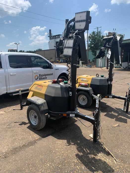 2022 Allmand NLV3GR (4) LED Light Fixture 350W, 23' Vertical Mast, 3kW Prime, Towable, Deep Sea L401, Leveling Jacks, Yanmar T4F 5.8hp