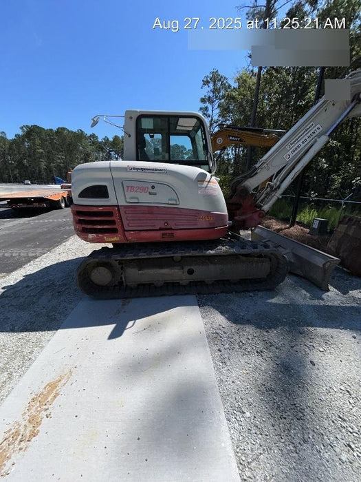 2019 Takeuchi TB290 Cab, AC, Rubber Tracks, Dozer Blade, Travel Alarm, Control Pattern Change Valve, Auxiliary Hydraulics w/18" Quick Coupler Bucket with teeth, 6.2 cu. ft. capacity/24" Quick Coupler Bucket with teeth, 8.6 cu. ft. capacity/36" Quick Coupler Bucket with teeth, 13.4 cu. ft. capacity, Quick Coupler, Hydraulic Thumb Installed