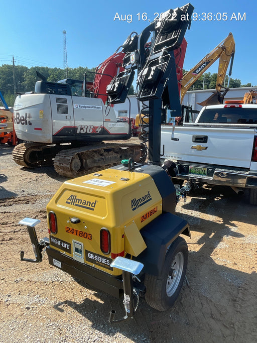 2022 Allmand NLV3GR (4) LED Light Fixture 350W, 23' Vertical Mast, 3kW Prime, Towable, Deep Sea L401, Leveling Jacks, Yanmar T4F 5.8hp