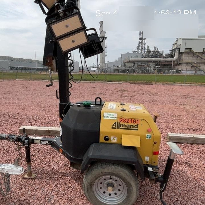 2022 Allmand NLV3GR (4) LED Light Fixture 350W, 23' Vertical Mast, 3kW Prime, Towable, Deep Sea L401, Leveling Jacks, Yanmar T4F 5.8hp