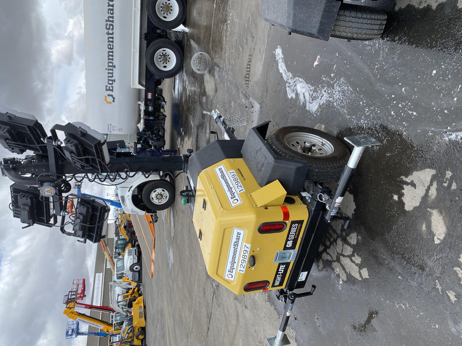 2021 Allmand NLV3GR (4) LED Light Fixture 350W, 23' Vertical Mast, 3kW Prime, Towable, Deep Sea L401, Leveling Jacks, Yanmar T4F 5.8hp