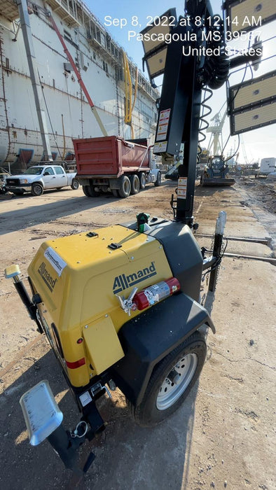 2022 Allmand NLV3GR (4) LED Light Fixture 350W, 23' Vertical Mast, 3kW Prime, Towable, Deep Sea L401, Leveling Jacks, Yanmar T4F 5.8hp