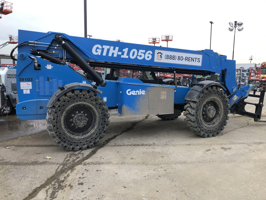 2019 Genie GTH-1056 Cab/Heat/AC, Solid RT Tires, LED Work Lights, Beacon 60" QA Carriage, 60" Forks