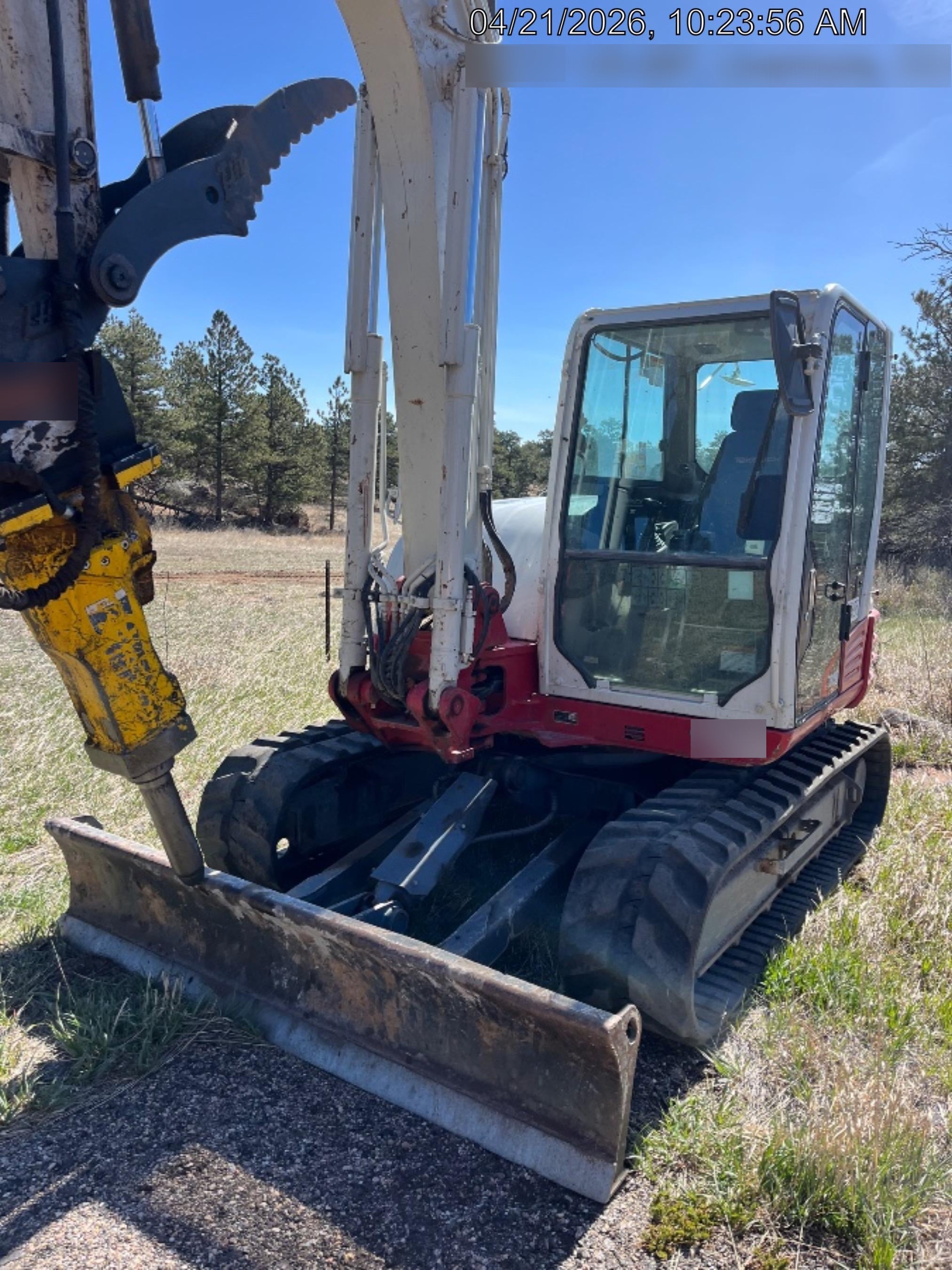 2019 Takeuchi TB290 Cab, AC, Rubber Tracks, Dozer Blade, Travel Alarm, Control Pattern Change Valve, Auxiliary Hydraulics w/18" Quick Coupler Bucket with teeth, 6.2 cu. ft. capacity/24" Quick Coupler Bucket with teeth, 8.6 cu. ft. capacity/36" Quick Coupler Bucket with teeth, 13.4 cu. ft. capacity, Quick Coupler, Hydraulic Thumb Installed