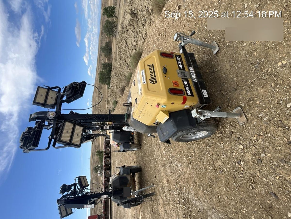 2022 Allmand NLV3GR (4) LED Light Fixture 350W, 23' Vertical Mast, 3kW Prime, Towable, Deep Sea L401, Leveling Jacks, Yanmar T4F 5.8hp