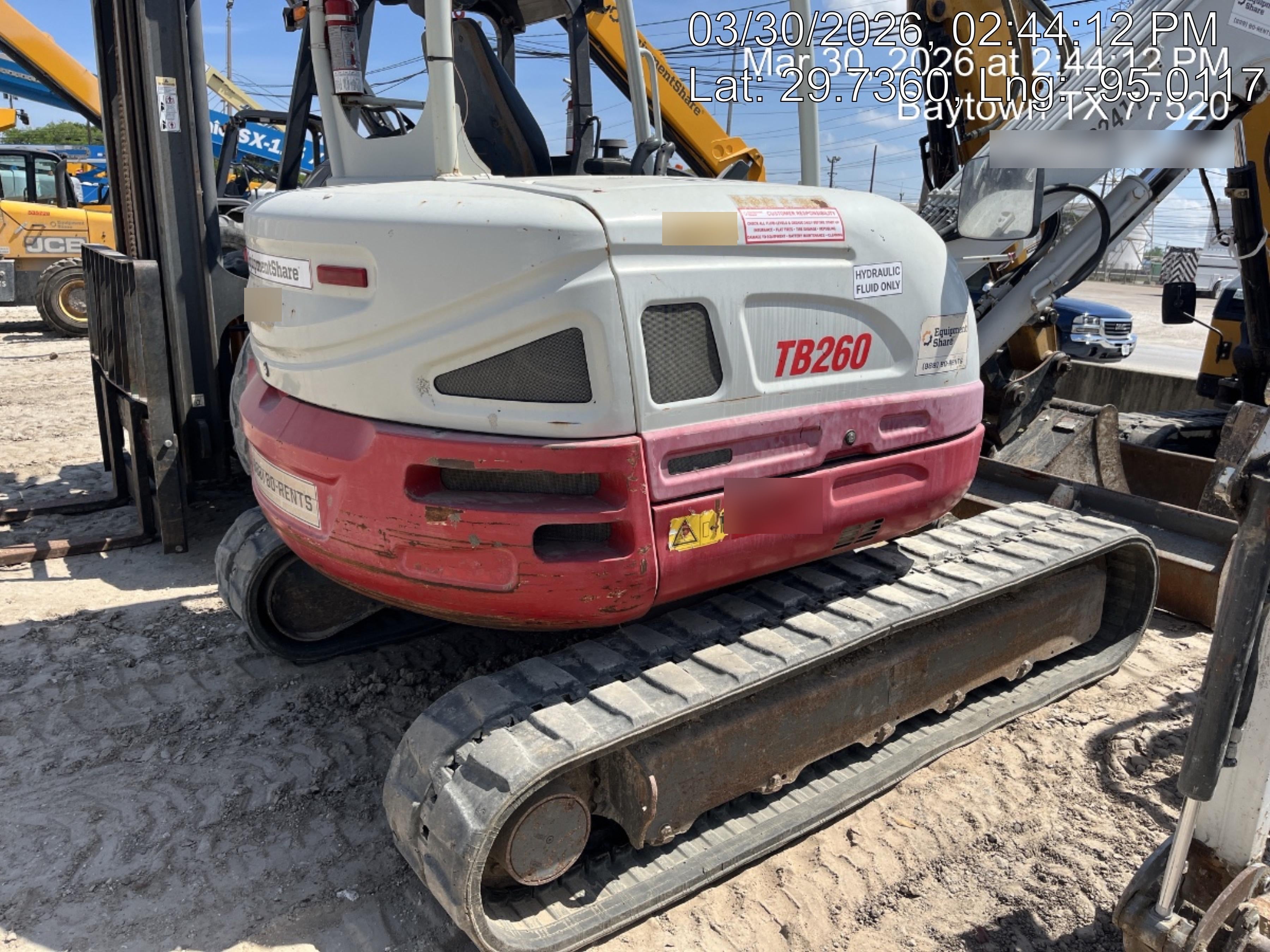 2019 Takeuchi TB260 Canopy, Standard Blade, Auxiliary hydraulics w/Manual QC, Hydraulic thumb, 12" ,18", 24" Bucket