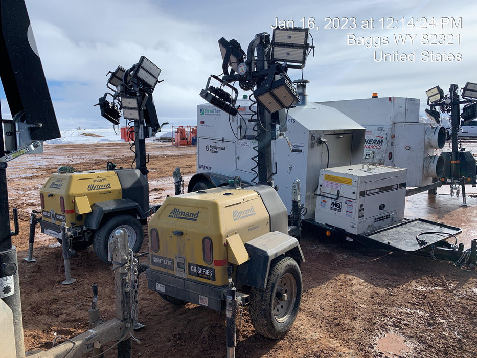 2022 Allmand NLV3GR (4) LED Light Fixture 350W, 23' Vertical Mast, 3kW Prime, Towable, ES Decals, T3