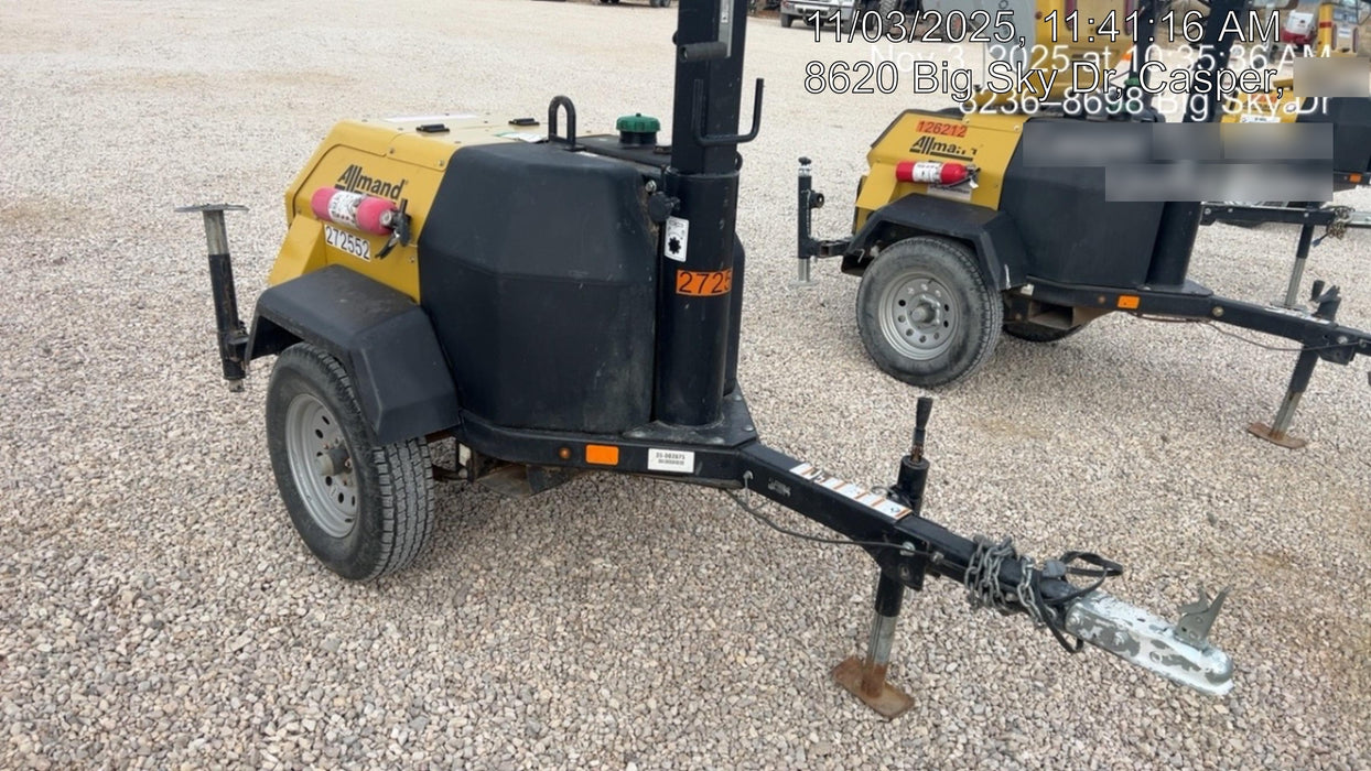 2022 Allmand NLV3GR (4) LED Light Fixture 350W, 23' Vertical Mast, 3kW Prime, Towable, ES Decals, T3 no