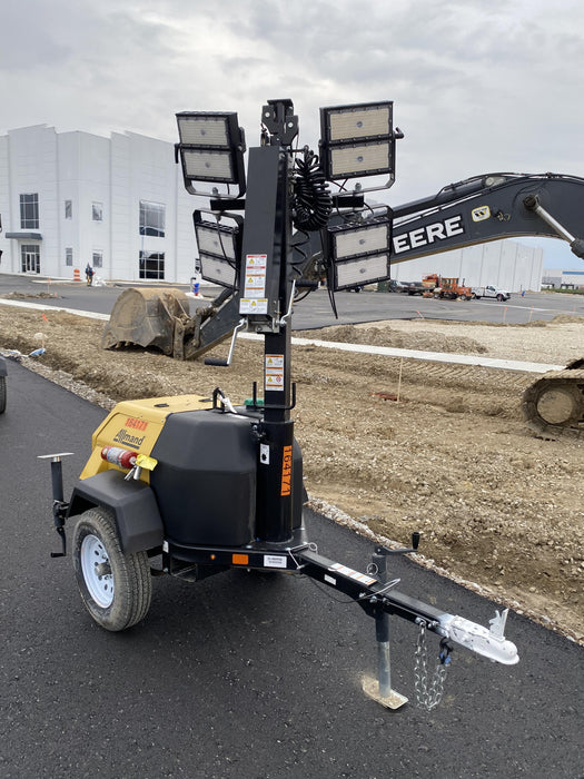 2021 Allmand NLV3GR (4) LED Light Fixture 350W, 23' Vertical Mast, 3kW Prime, Towable, Deep Sea L401, Leveling Jacks, Yanmar T4F 5.8hp