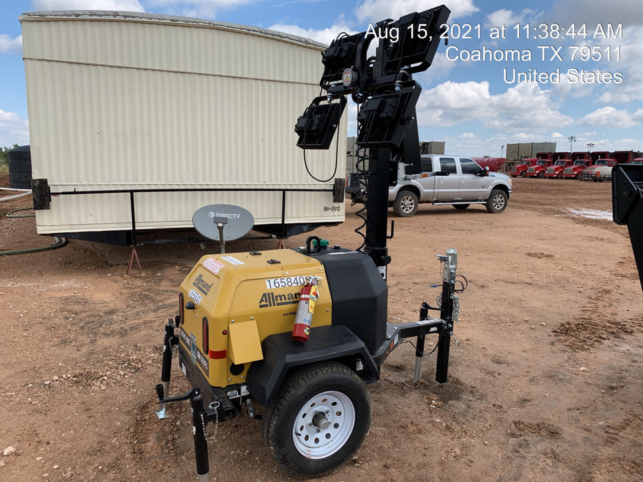 2021 Allmand NLV3GR (4) LED Light Fixture 350W, 23' Vertical Mast, 3kW Prime, Towable, Deep Sea L401, Leveling Jacks, Yanmar T4F 5.8hp