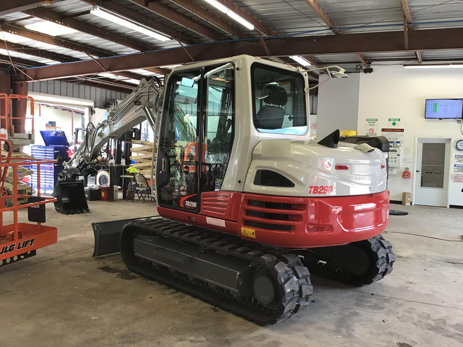 2019 Takeuchi TB290 Cab, AC, Rubber Tracks, Dozer Blade, Travel Alarm, Control Pattern Change Valve, Auxiliary Hydraulics w/18" Quick Coupler Bucket with teeth, 6.2 cu. ft. capacity/24" Quick Coupler Bucket with teeth, 8.6 cu. ft. capacity/36" Quick Coupler Bucket with teeth, 13.4 cu. ft. capacity, Quick Coupler, Hydraulic Thumb Installed