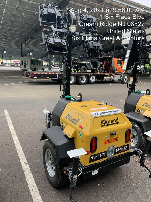 2021 Allmand NLV3GR (4) LED Light Fixture 350W, 23' Vertical Mast, 3kW Prime, Towable, Deep Sea L401, Leveling Jacks, Yanmar T4F 5.8hp