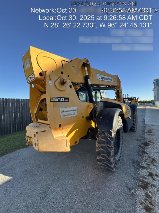 2018 JCB 510-56 JCB 510-56 Telehandler 74 HP w/CAB/HVAC, Beacon, Worklights, Aux Hydraulics, Solid Tires, 60" Carriage/Forks