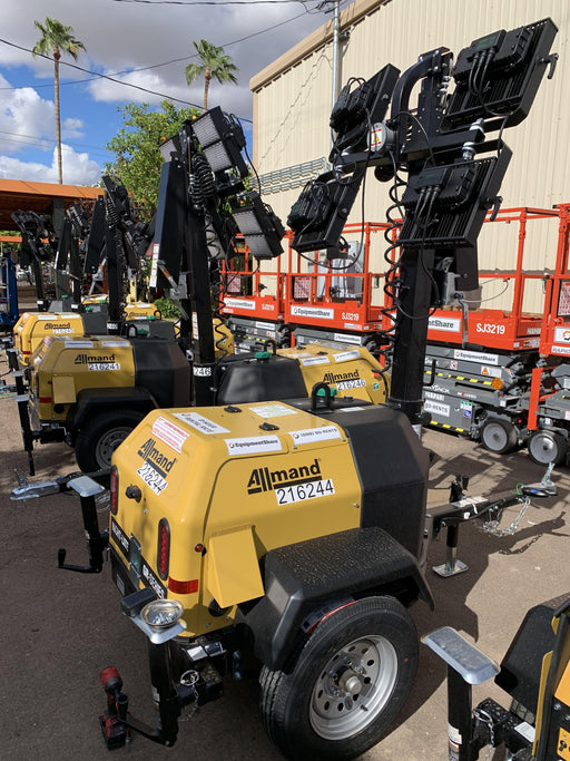 2022 Allmand NLV3GR (4) LED Light Fixture 350W, 23' Vertical Mast, 3kW Prime, Towable, Deep Sea L401, Leveling Jacks, Yanmar T4F 5.8hp