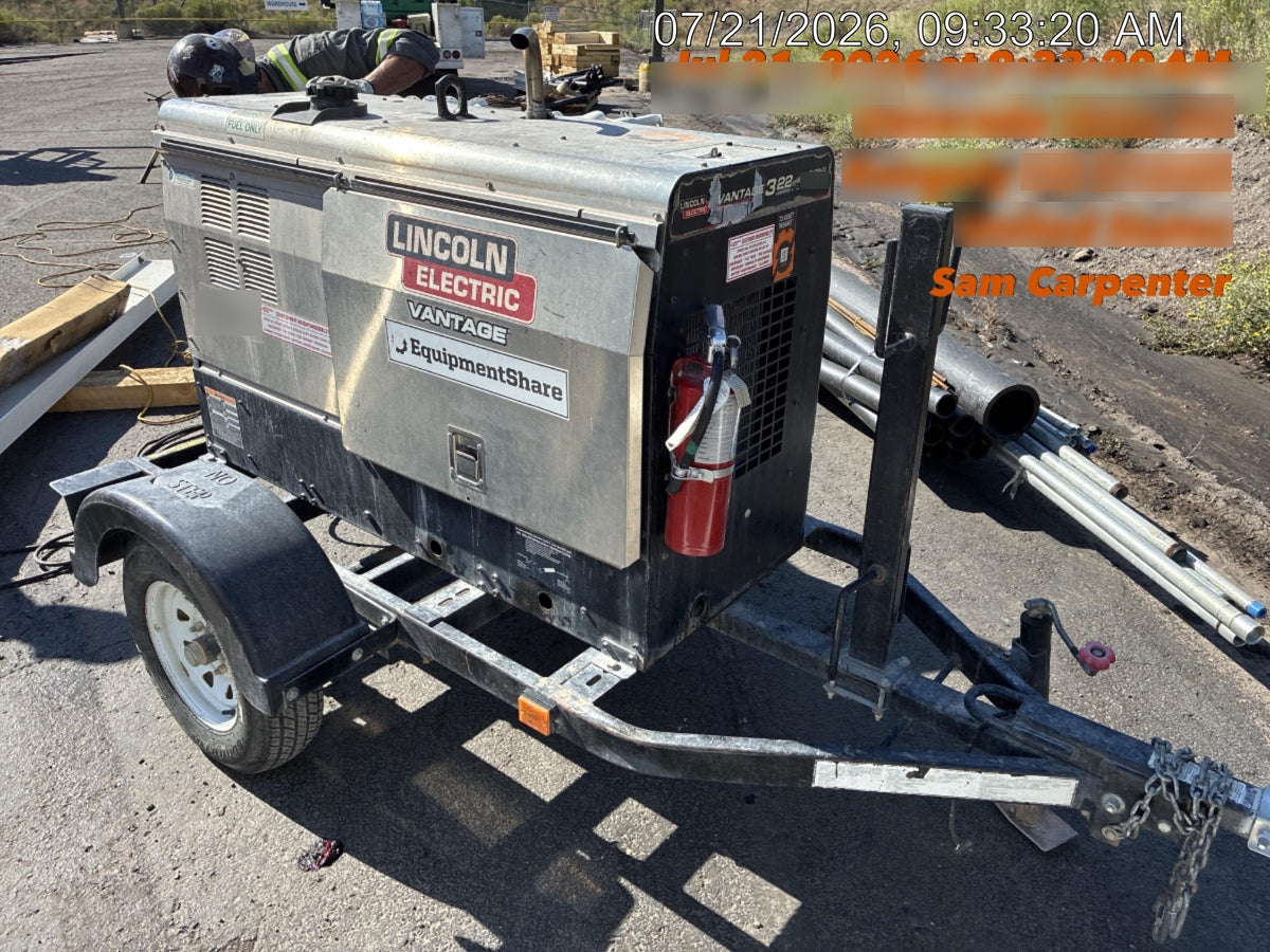 2019 Lincoln Electric Vantage 322 Ready-Pak 3, Two Wheel Trailer, Fender and Light Kit, Cable Rack