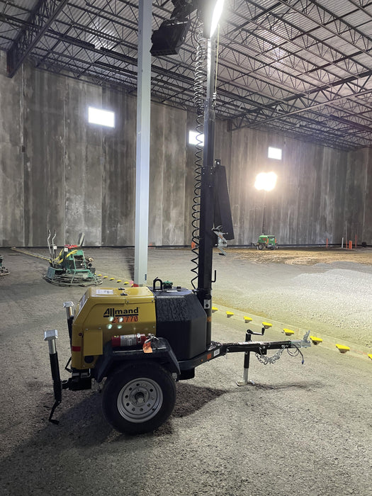 2022 Allmand NLV3GR (4) LED Light Fixture 350W, 23' Vertical Mast, 3kW Prime, Towable, Deep Sea L401, Leveling Jacks, Yanmar T4F 5.8hp