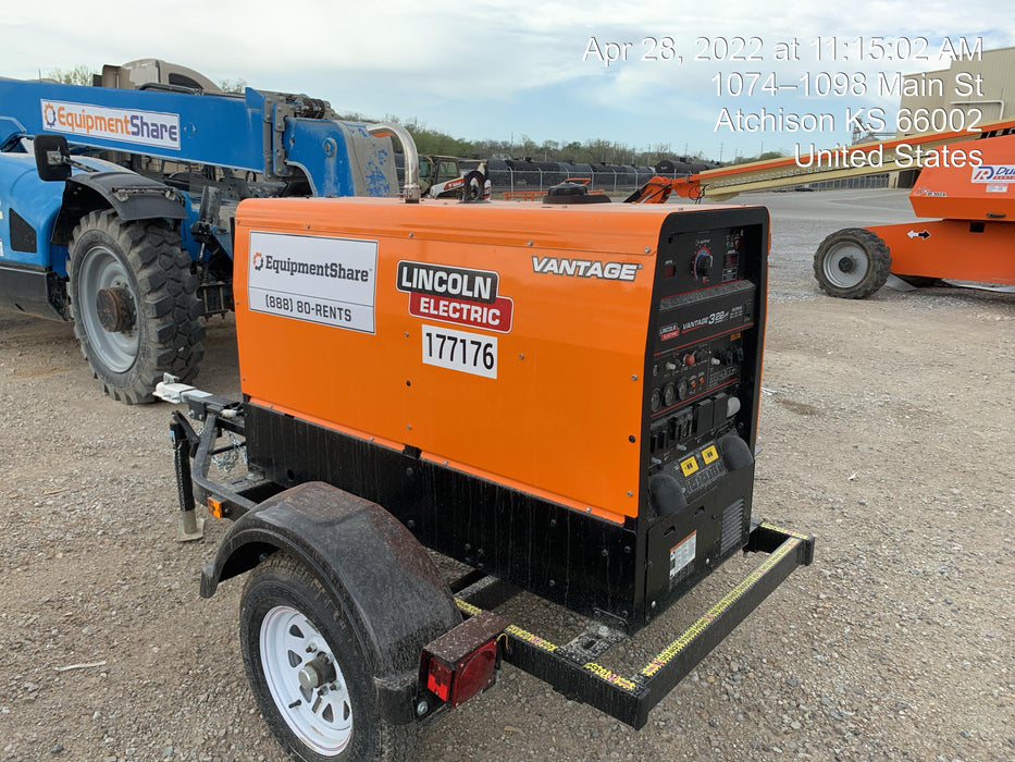 2021 Lincoln Electric Vantage 322 Vantage 322 Ready Pak 3 w/ Decals, ORANGE (includes trailer, cable rack, fender light kit) NO Telematics