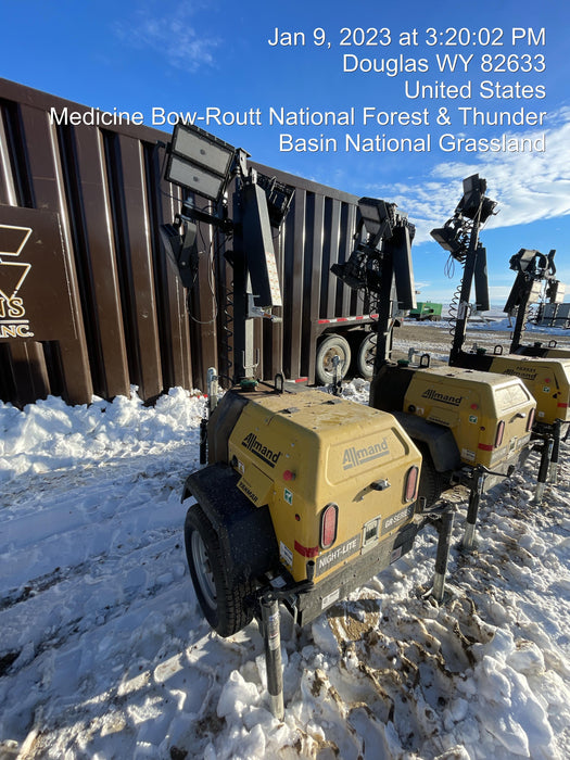 2022 Allmand NLV3GR (4) LED Light Fixture 350W, 23' Vertical Mast, 3kW Prime, Towable, ES Decals, T3