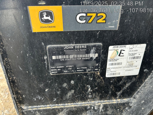 2025 JOHN DEERE 72" Skid Loader Bucket - John Deere C72