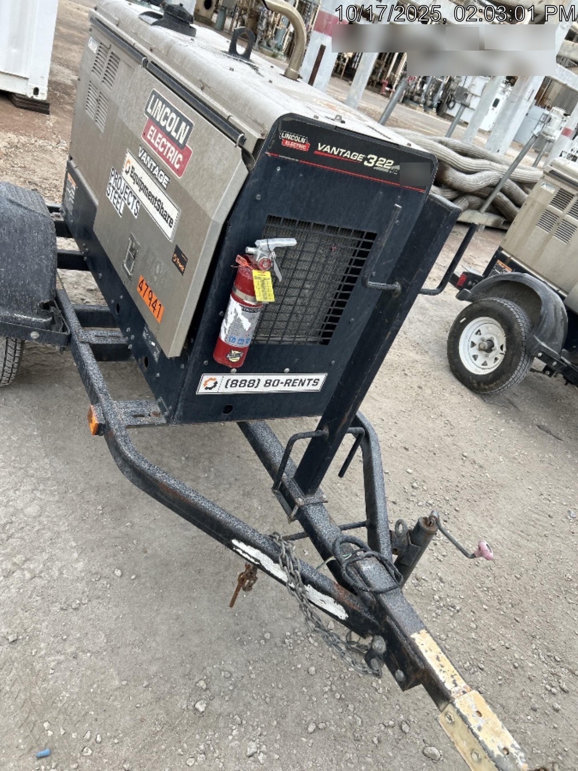 2019 Lincoln Electric Vantage 322 Ready-Pak 3, Two Wheel Trailer, Fender and Light Kit, Cable Rack