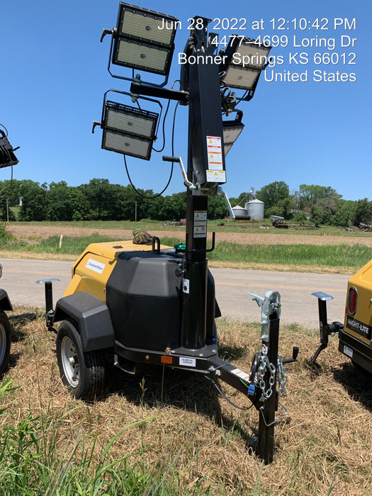 2022 Allmand NLV3GR (4) LED Light Fixture 350W, 23' Vertical Mast, 3kW Prime, Towable, Deep Sea L401, Leveling Jacks, Yanmar T4F 5.8hp