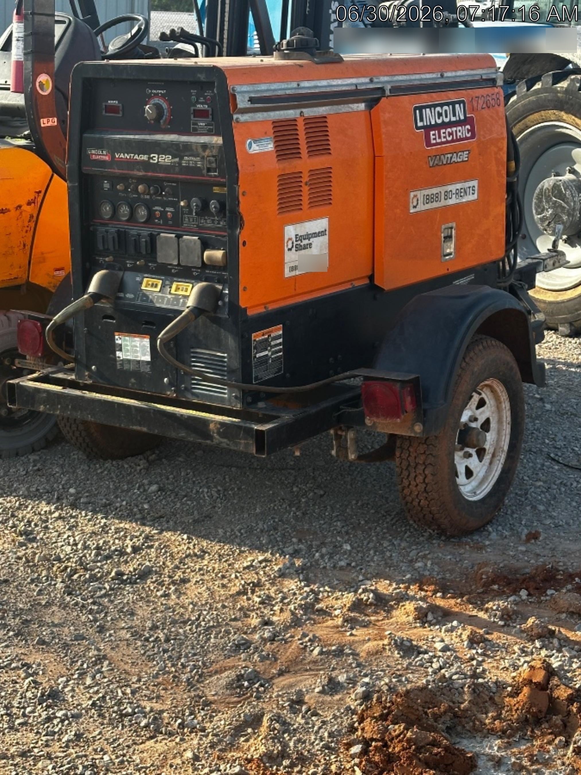 2021 Lincoln Electric Vantage 322 Vantage 322 Ready Pak 3 w/ Decals, ORANGE (includes trailer, cable rack, fender light kit) NO Telematics