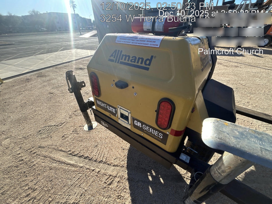 Allmand NLV3GR (4) LED Light Fixture 350W, 23' Vertical Mast, 3kW Prime, Towable, Deep Sea L401, Leveling Jacks, Yanmar T4F 5.8hp