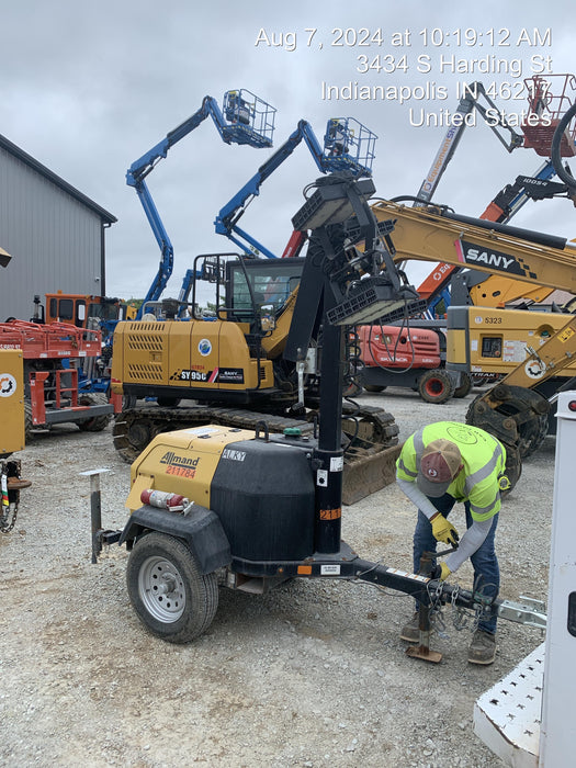 2022 Allmand NLV3GR (4) LED Light Fixture 350W, 23' Vertical Mast, 3kW Prime, Towable, Deep Sea L401, Leveling Jacks, Yanmar T4F 5.8hp