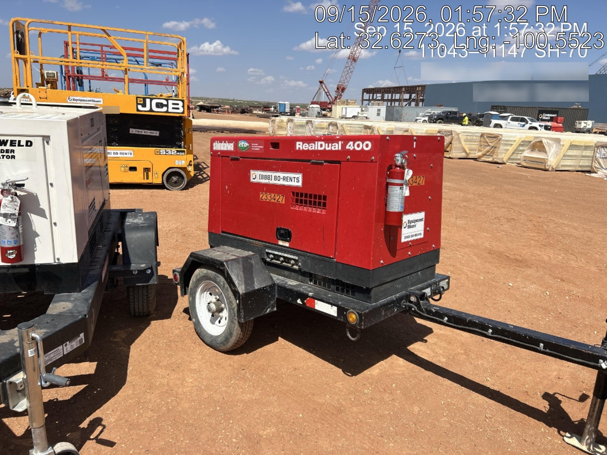2022 Shindaiwa DGW400MDL Kubota D902 Engine, 23 HP, Dual Op Welder, Wire, Arc, Droop Stick, Tig, and CC Stick Functionality, Simulphase, 3 Phase and 1 Phase Gen Output, Single Axle NB Trlr, Slr Trckl Chrg 12V 12W, Fire Ext