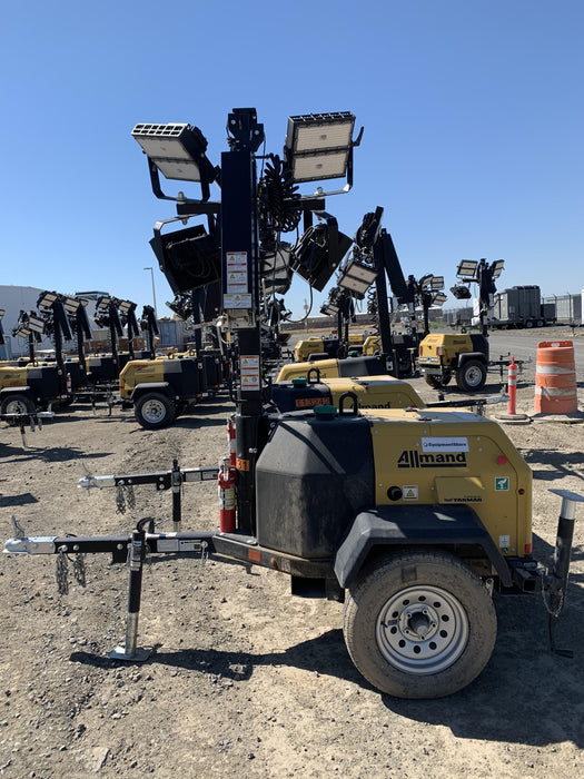 2020 Allmand NLV3GR (4) LED Light Fixture 350W, 23' Vertical Mast, 3kW Prime, Towable, Deep Sea L401, Leveling Jacks, Yanmar T4F 5.8hp