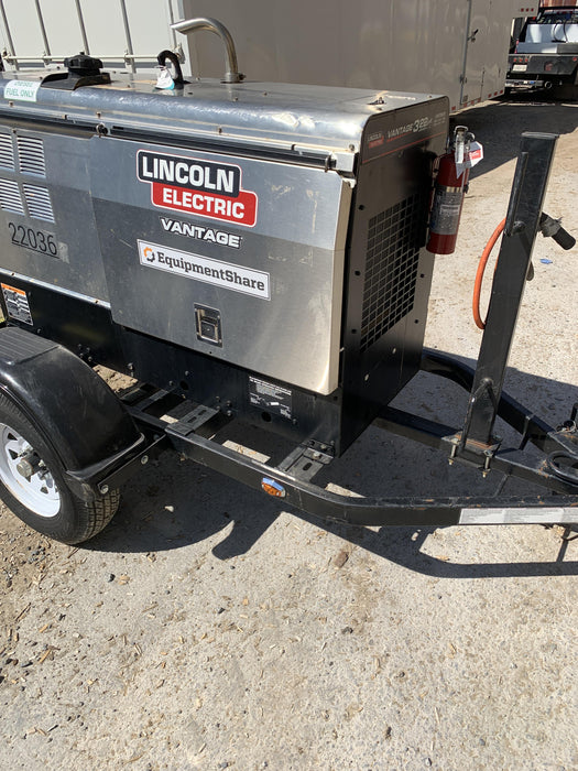 2019 Lincoln Electric Vantage 322 Welder Ready-Pak 3, Two wheel trailer, Fender and Light kit, Cable Rack