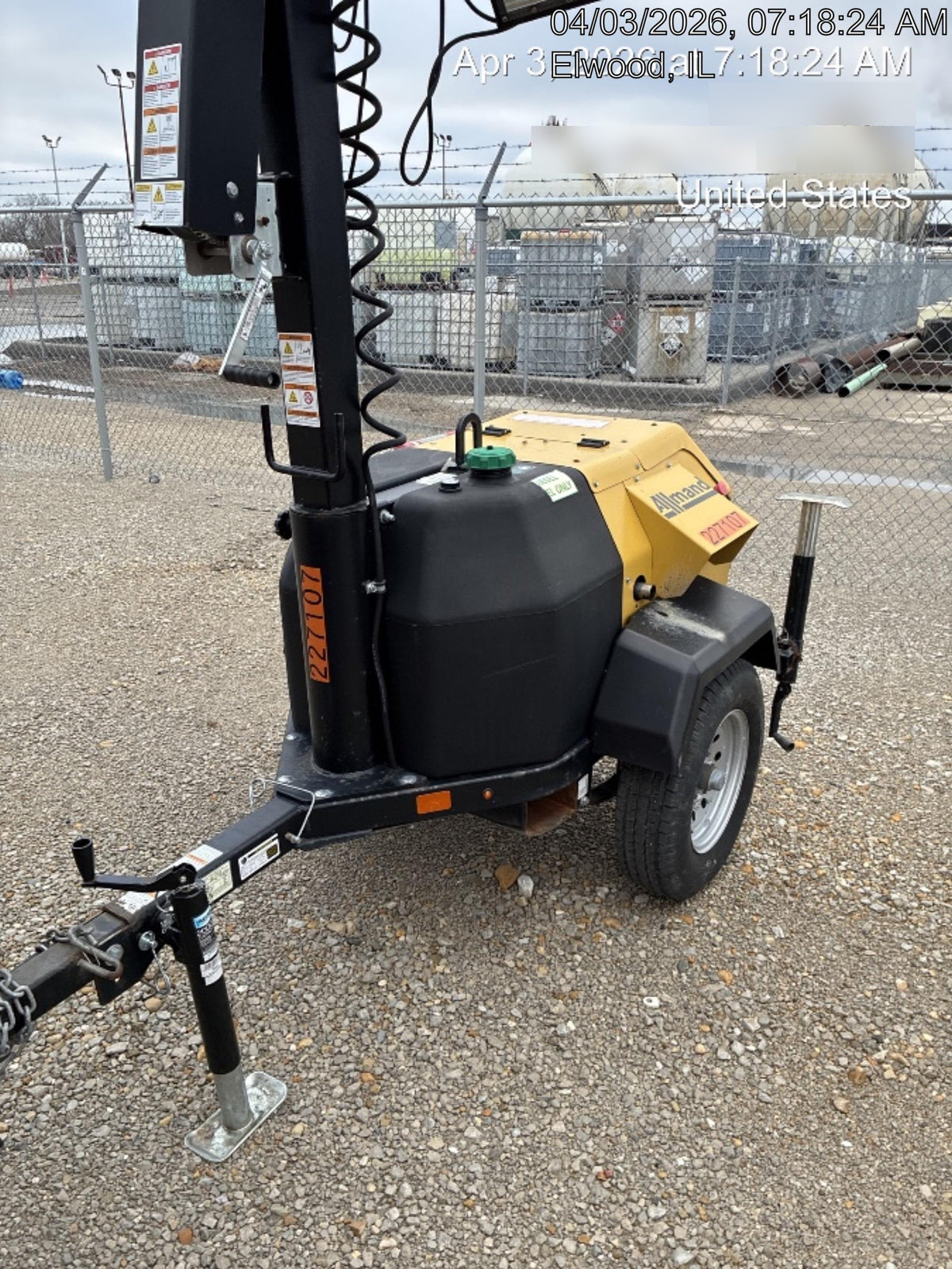 2022 Allmand NLV3GR (4) LED Light Fixture 350W, 23' Vertical Mast, 3kW Prime, Towable, Deep Sea L401, Leveling Jacks, Yanmar T4F 5.8hp