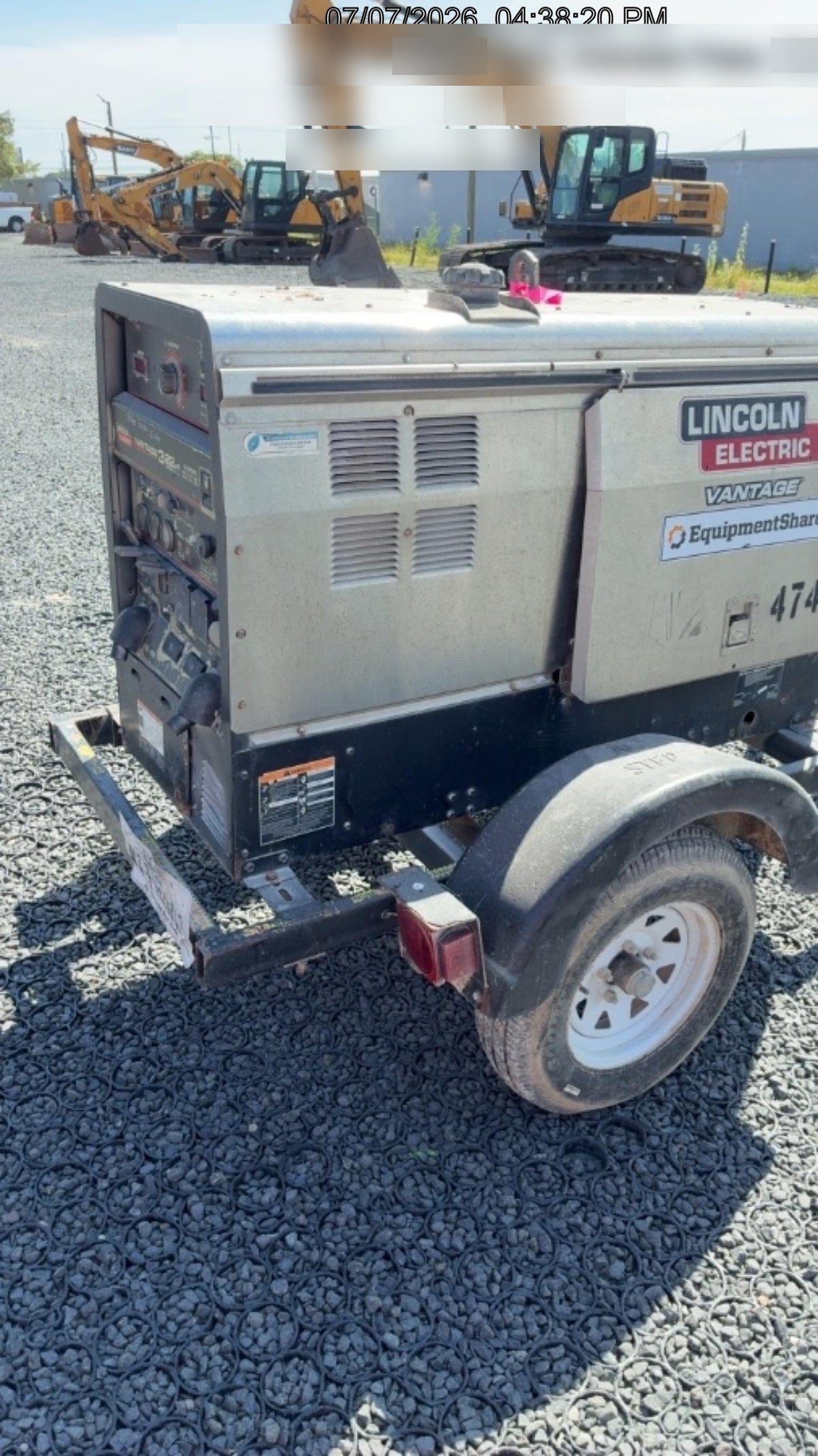 2019 Lincoln Electric Vantage 322 Ready-Pak 3, Two Wheel Trailer, Fender and Light Kit, Cable Rack