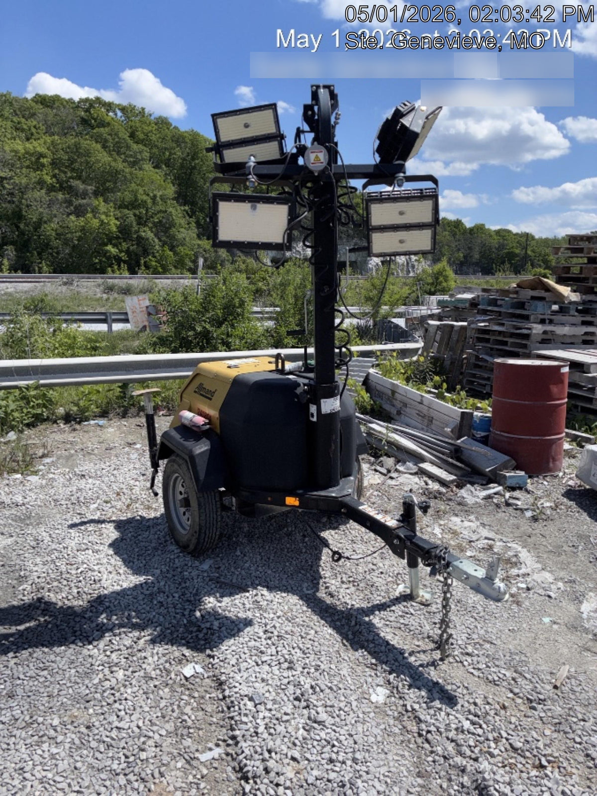2022 Allmand NLV3GR (4) LED Light Fixture 350W, 23' Vertical Mast, 3kW Prime, Towable, Deep Sea L401, Leveling Jacks, Yanmar T4F 5.8hp