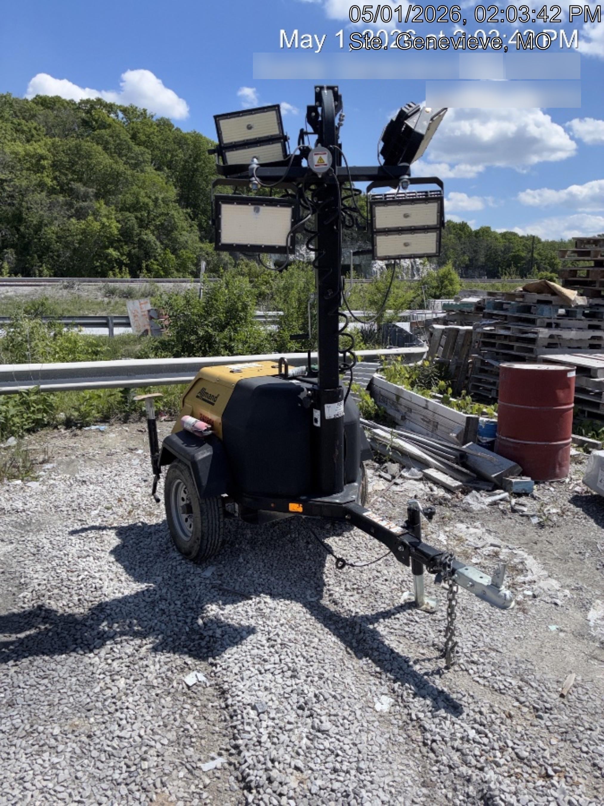 2022 Allmand NLV3GR (4) LED Light Fixture 350W, 23' Vertical Mast, 3kW Prime, Towable, Deep Sea L401, Leveling Jacks, Yanmar T4F 5.8hp