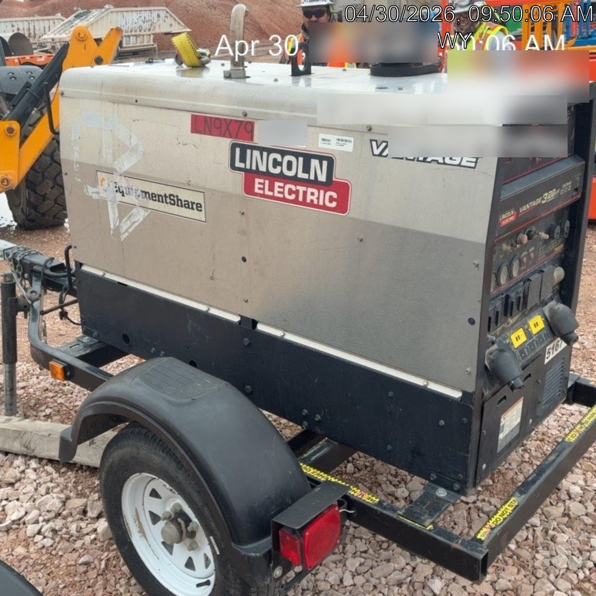 2019 Lincoln Electric Vantage 322 Welder Ready-Pak 3, Two wheel trailer, Fender and Light kit, Cable Rack
