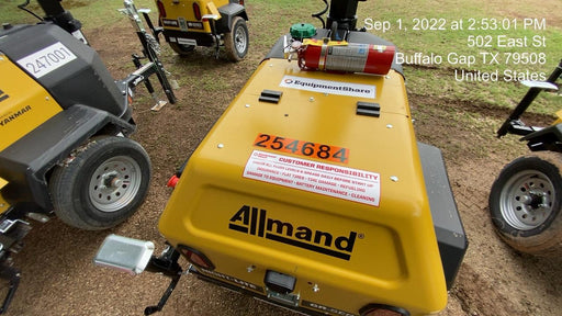 2022 Allmand NLV3GR (4) LED Light Fixture 350W, 23' Vertical Mast, 3kW Prime, Towable, ES Decals, T3