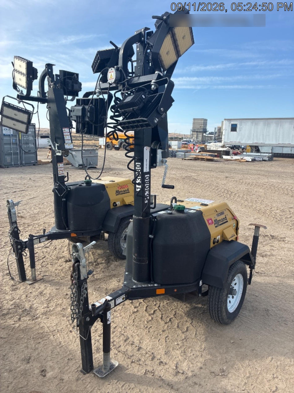 2021 Allmand NLV3GR (4) LED Light Fixture 350W, 23' Vertical Mast, 3kW Prime, Towable, Deep Sea L401, Leveling Jacks, Yanmar T4F 5.8hp