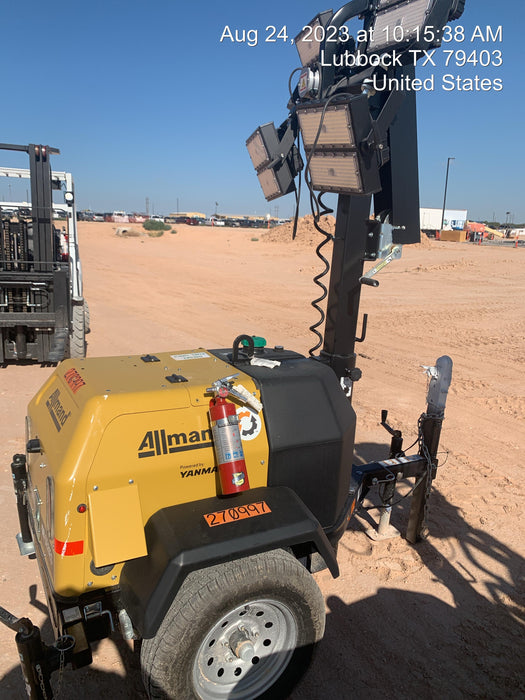 2022 Allmand NLV3GR (4) LED Light Fixture 350W, 23' Vertical Mast, 3kW Prime, Towable, ES Decals, T3