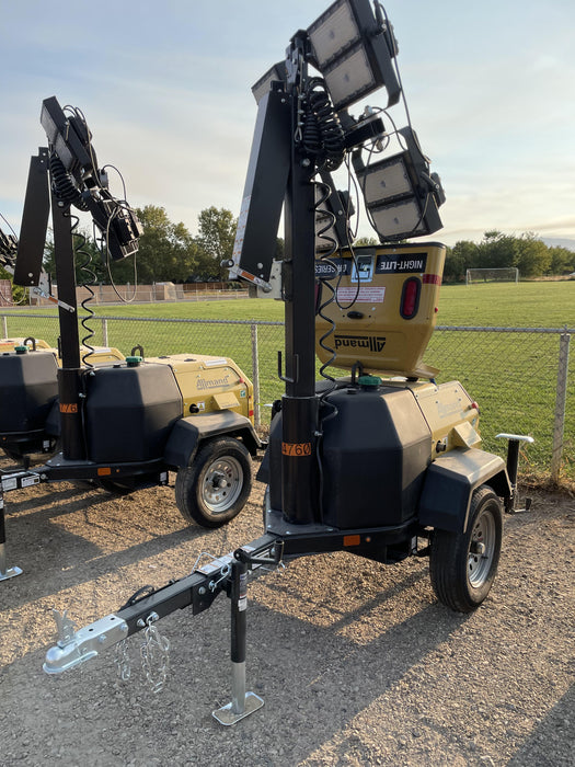 2022 Allmand NLV3GR (4) LED Light Fixture 350W, 23' Vertical Mast, 3kW Prime, Towable, ES Decals, T3