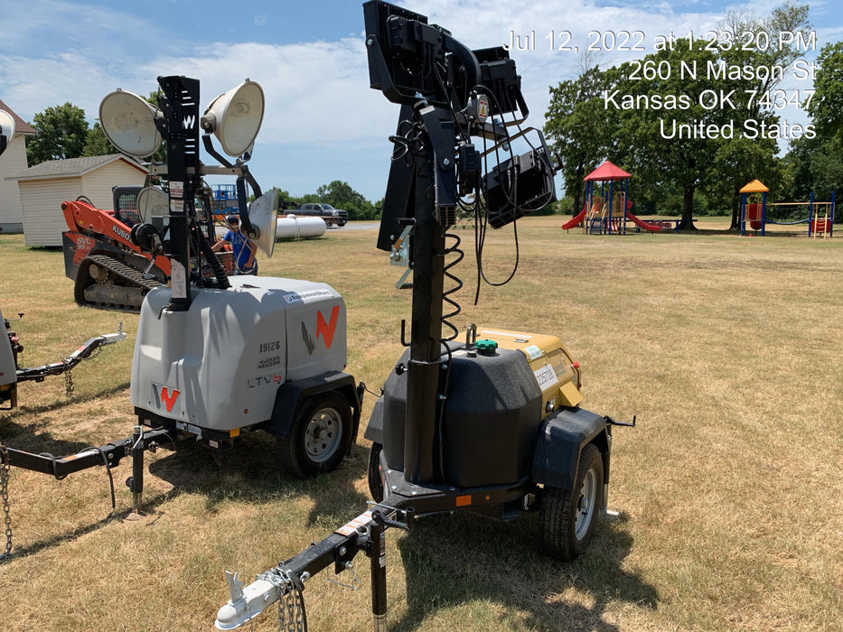 2022 Allmand NLV3GR (4) LED Light Fixture 350W, 23' Vertical Mast, 3kW Prime, Towable, Deep Sea L401, Leveling Jacks, Yanmar T4F 5.8hp