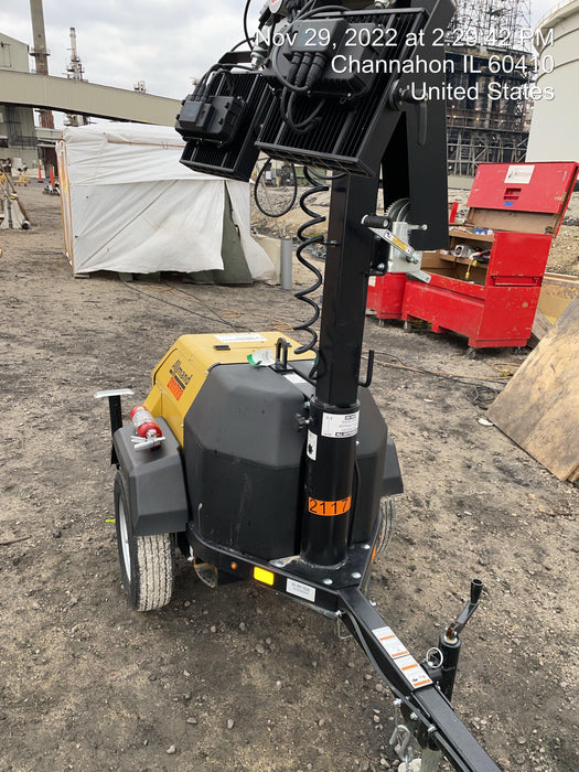 2022 Allmand NLV3GR (4) LED Light Fixture 350W, 23' Vertical Mast, 3kW Prime, Towable, Deep Sea L401, Leveling Jacks, Yanmar T4F 5.8hp