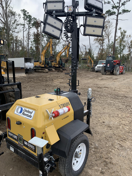 Allmand NLV3GR (4) LED Light Fixture 350W, 23' Vertical Mast, 3kW Prime, Towable, Deep Sea L401, Leveling Jacks, Yanmar T4F 5.8hp