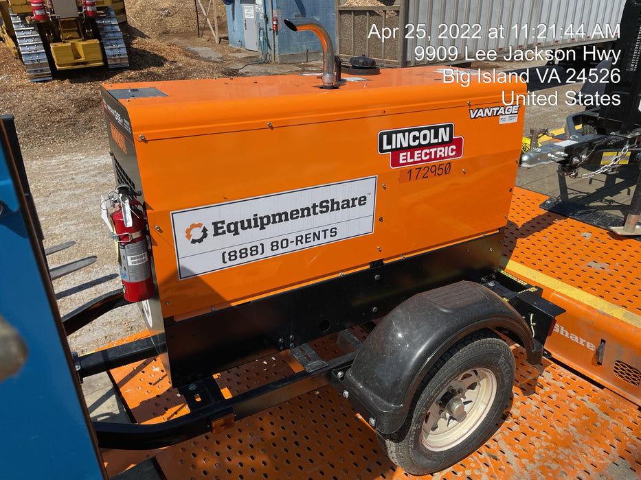 2021 Lincoln Electric Vantage 322 Vantage 322 Ready Pak 3 w/ Decals, ORANGE (includes trailer, cable rack, fender light kit) NO Telematics