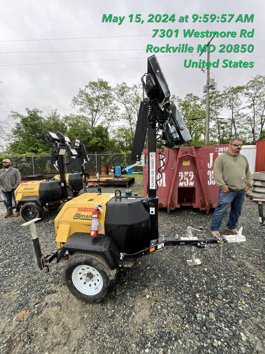 2021 Allmand NLV3GR (4) LED Light Fixture 350W, 23' Vertical Mast, 3kW Prime, Towable, Deep Sea L401, Leveling Jacks, Yanmar T4F 5.8hp