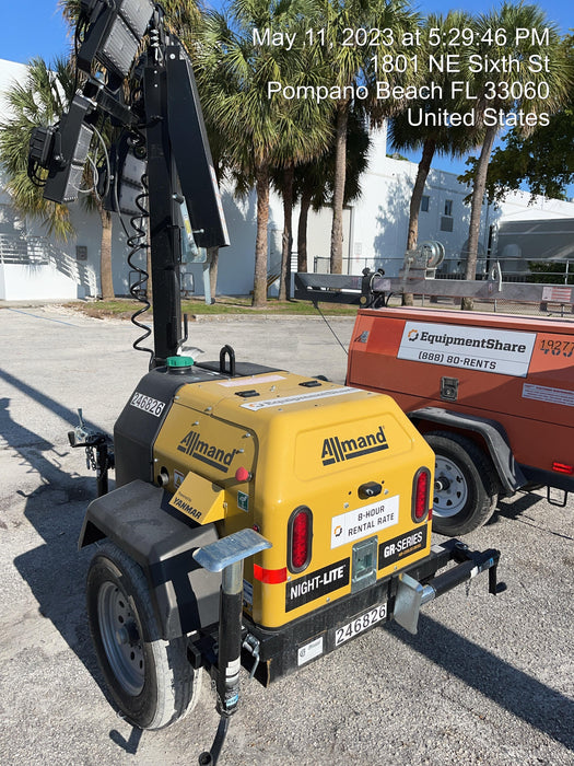 2022 Allmand NLV3GR (4) LED Light Fixture 350W, 23' Vertical Mast, 3kW Prime, Towable, ES Decals, T3