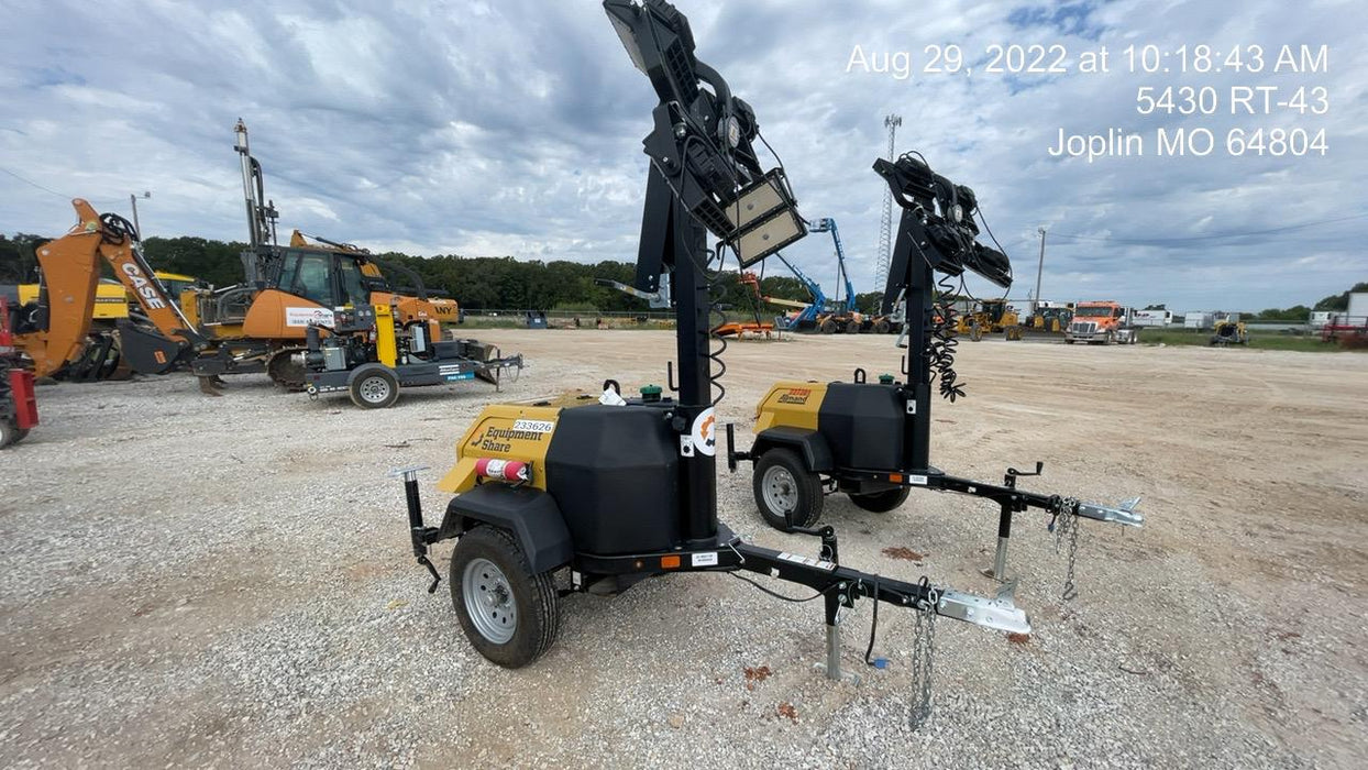 2022 Allmand NLV3GR (4) LED Light Fixture 350W, 23' Vertical Mast, 3kW Prime, Towable, Deep Sea L401, Leveling Jacks, Yanmar T4F 5.8hp